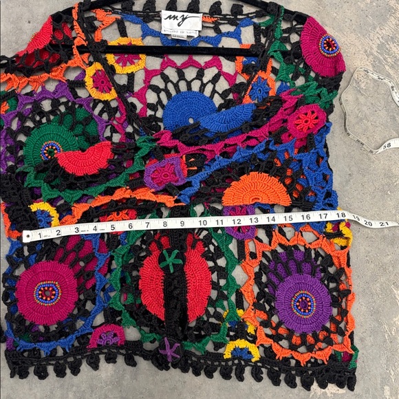 Vintage Crochet Hand Knit Vibrant Colorful Cardigan - Picture 7 of 7